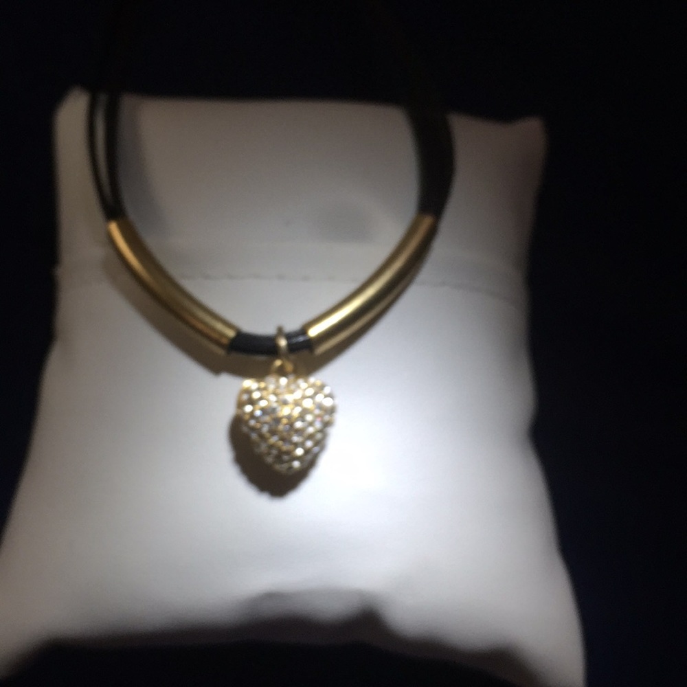 Diamond encrusted gold tone puffy heart necklace